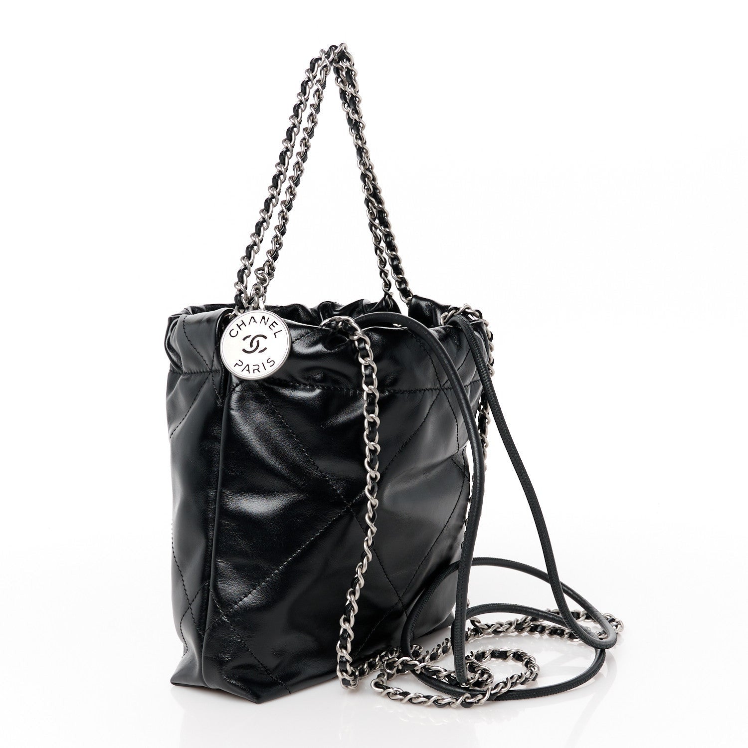 Chanel Shiny Calfskin Quilted Mini 22 Black 3 of 7