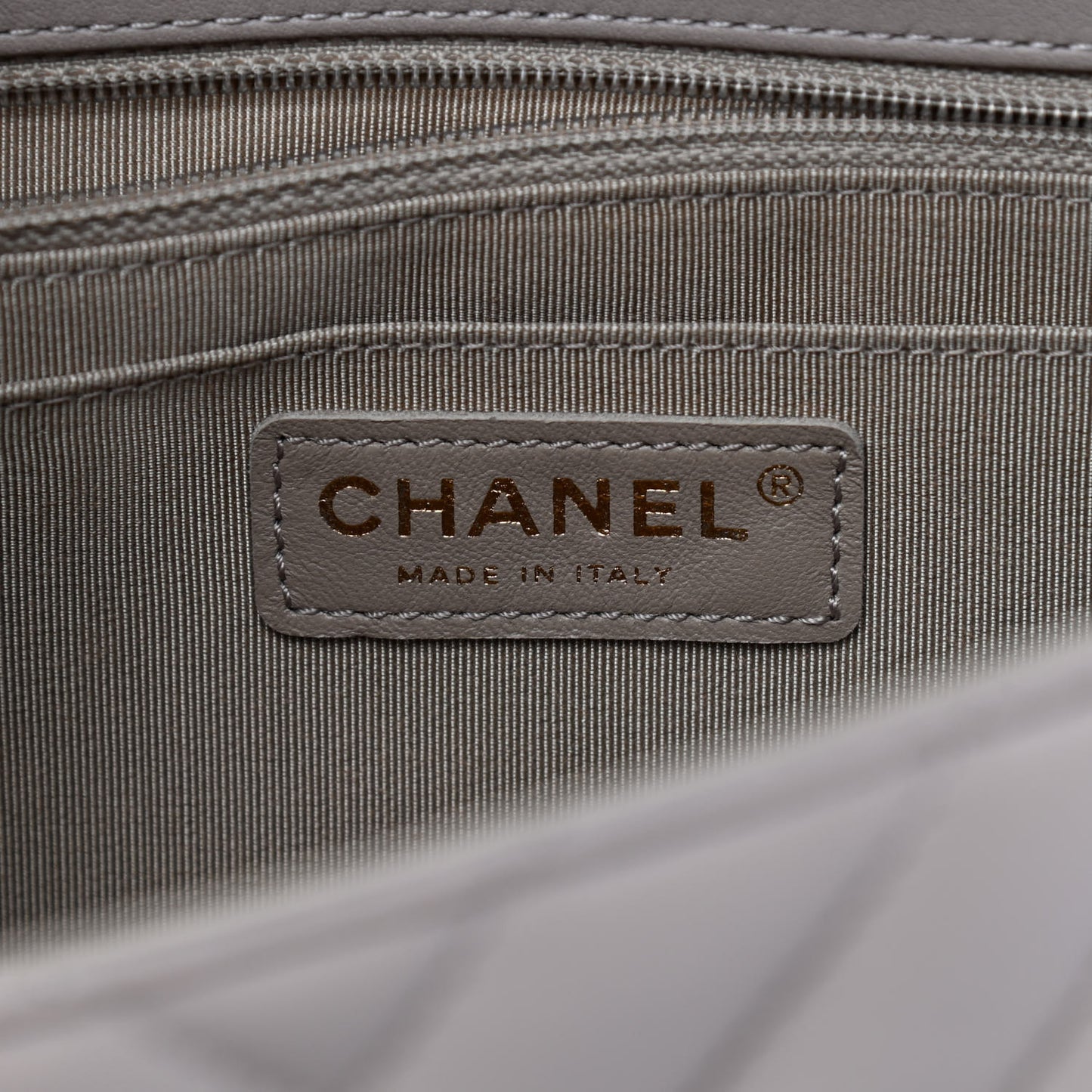 Calfskin Chevron Quilted Large Statement Flap Grey