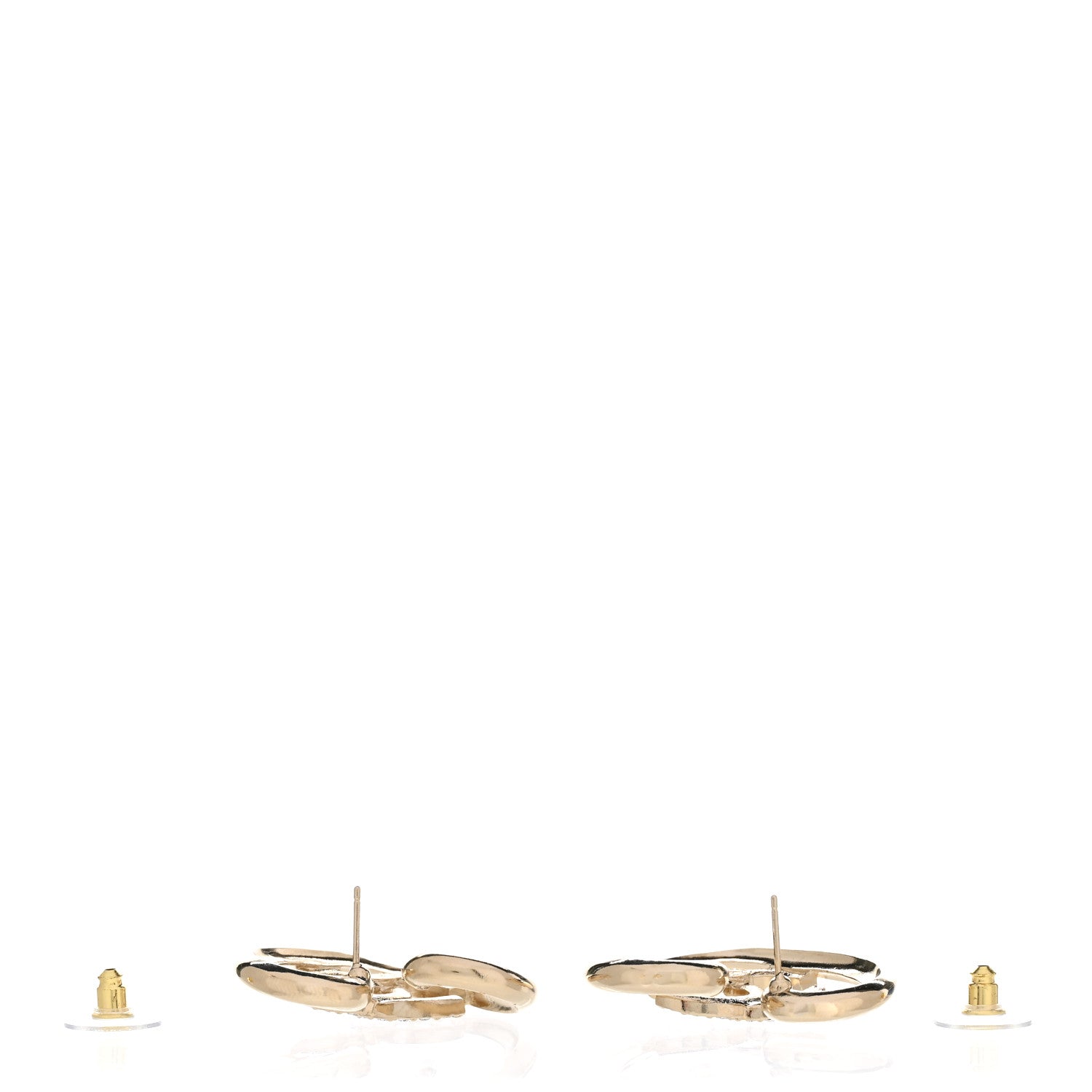 Chanel Metal Crystal CC Logo Open Heart Earrings Gold 3 of 5
