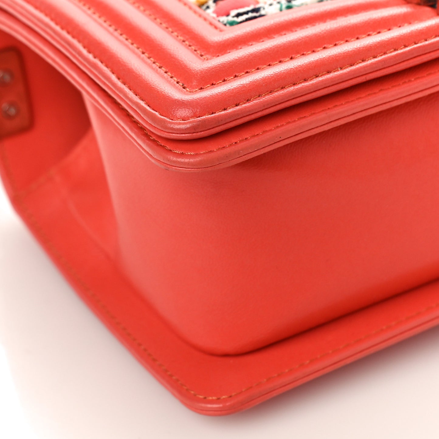 Lambskin Tweed Small Boy Flap Coral