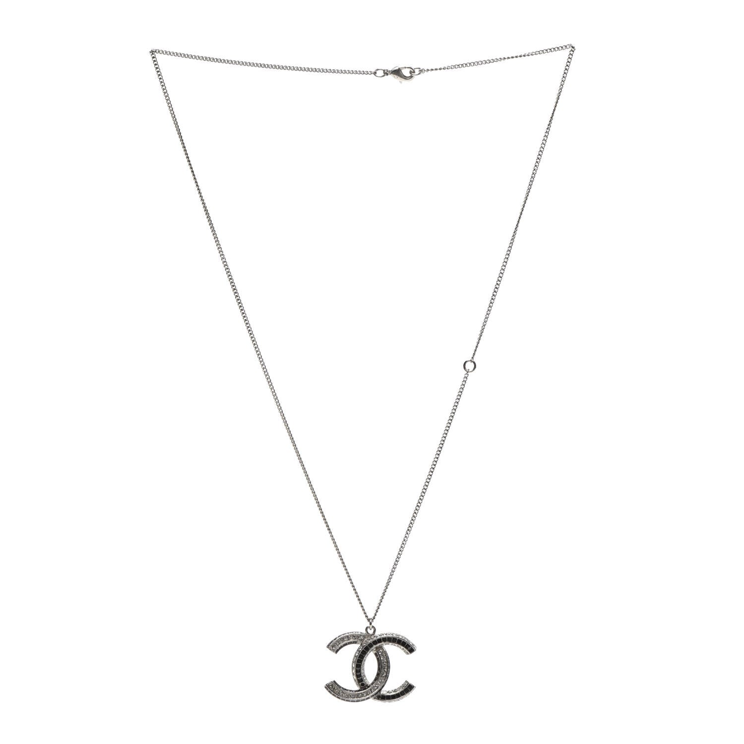 Chanel Baguette Crystal Large CC Necklace Silver Black 3 of 6