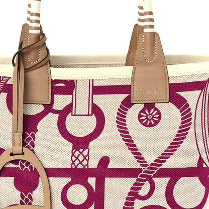 Hermes H Plume Canvas Swift Printed Panoplie Equestre Steeple 25 Bag Rose Pourpre Ecru Beige Chai 7 of 9