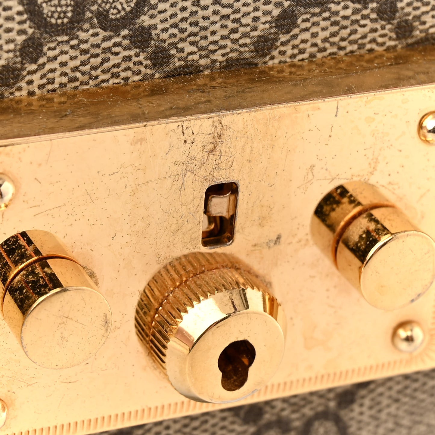 GG Supreme Monogram Calfskin Medium Padlock Shoulder Bag Beige Hibiscus Red New Rosette