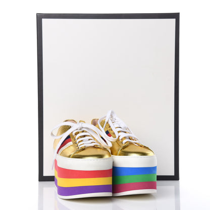 Gucci Metallic Nappa Sylvie Web Peggy Platform Sneakers 36 Oro Vecchio 8 of 8