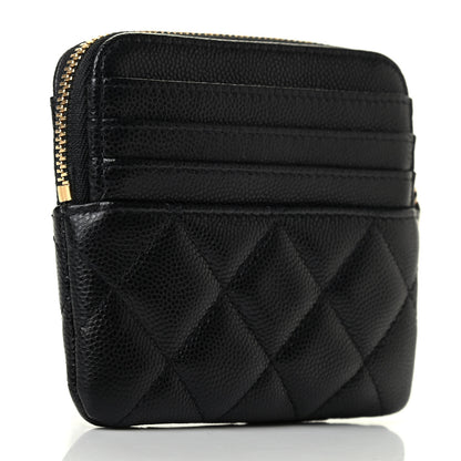 Chanel Caviar Quilted Zip Card Holder Wallet Black 3 of 8