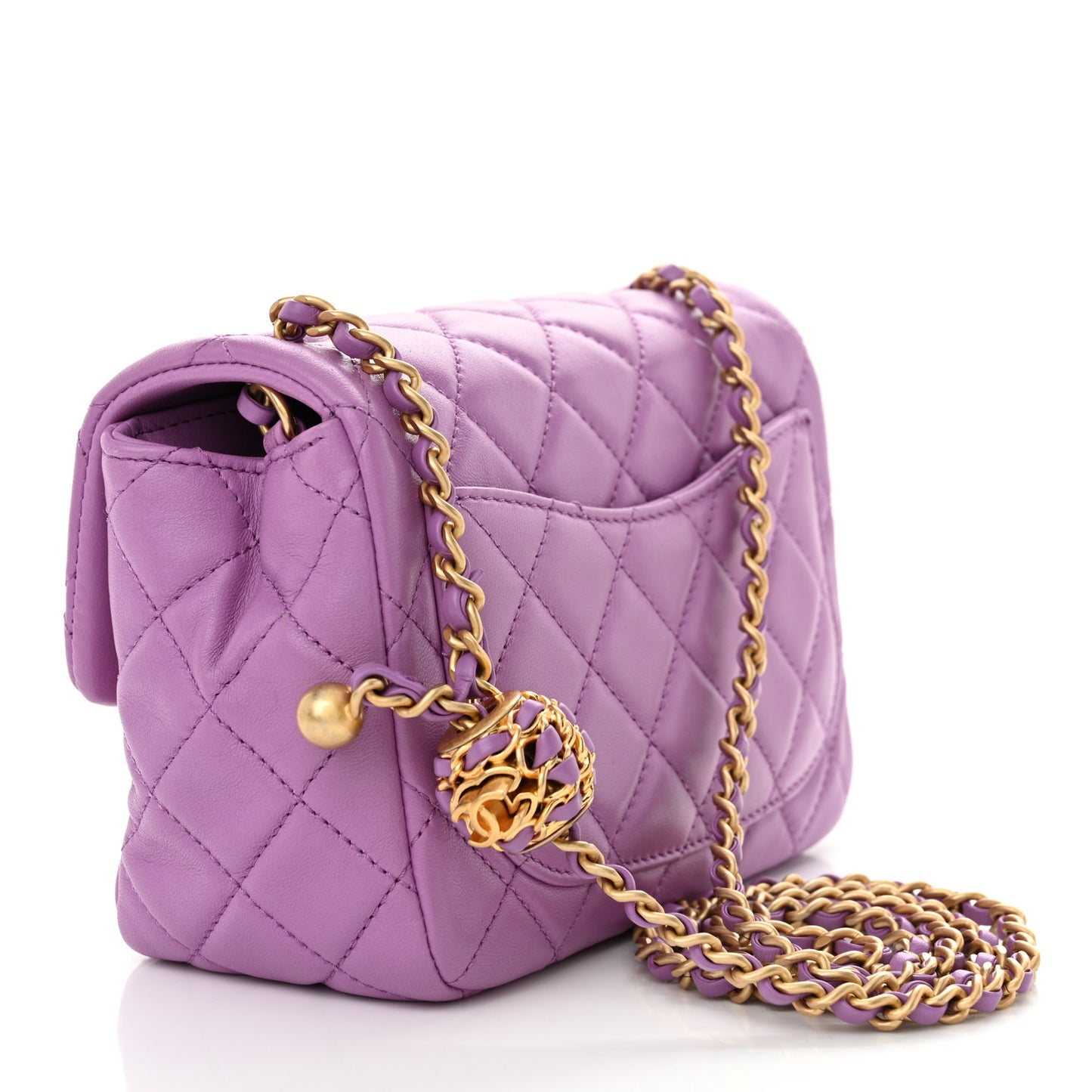 Lambskin Quilted Mini Pearl Crush Flap Purple