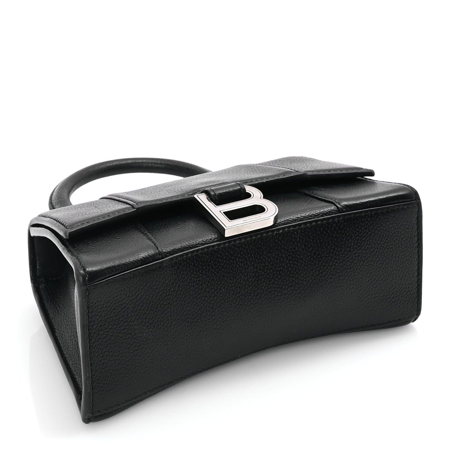 Grained Calfskin Hourglass Top Handle Bag XS Black