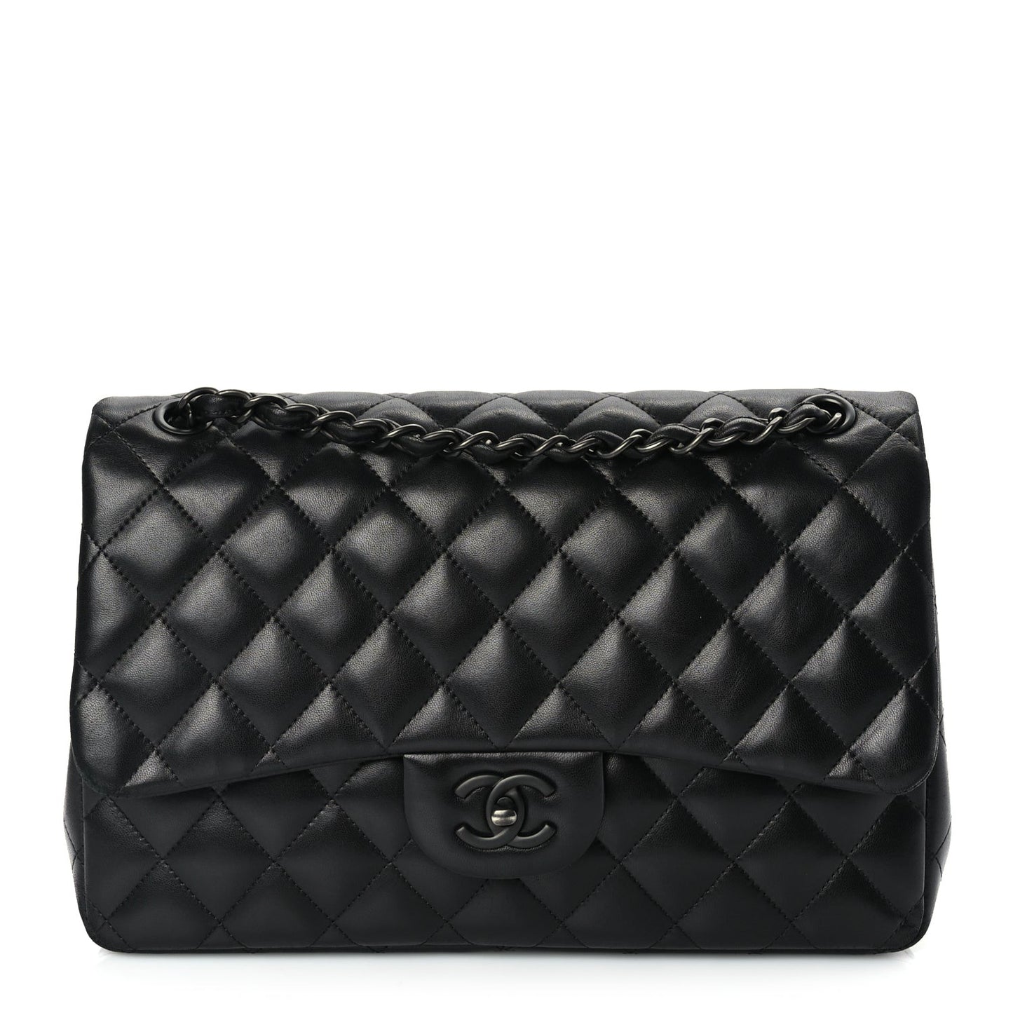 Lambskin Quilted Jumbo Double Flap So Black So Black