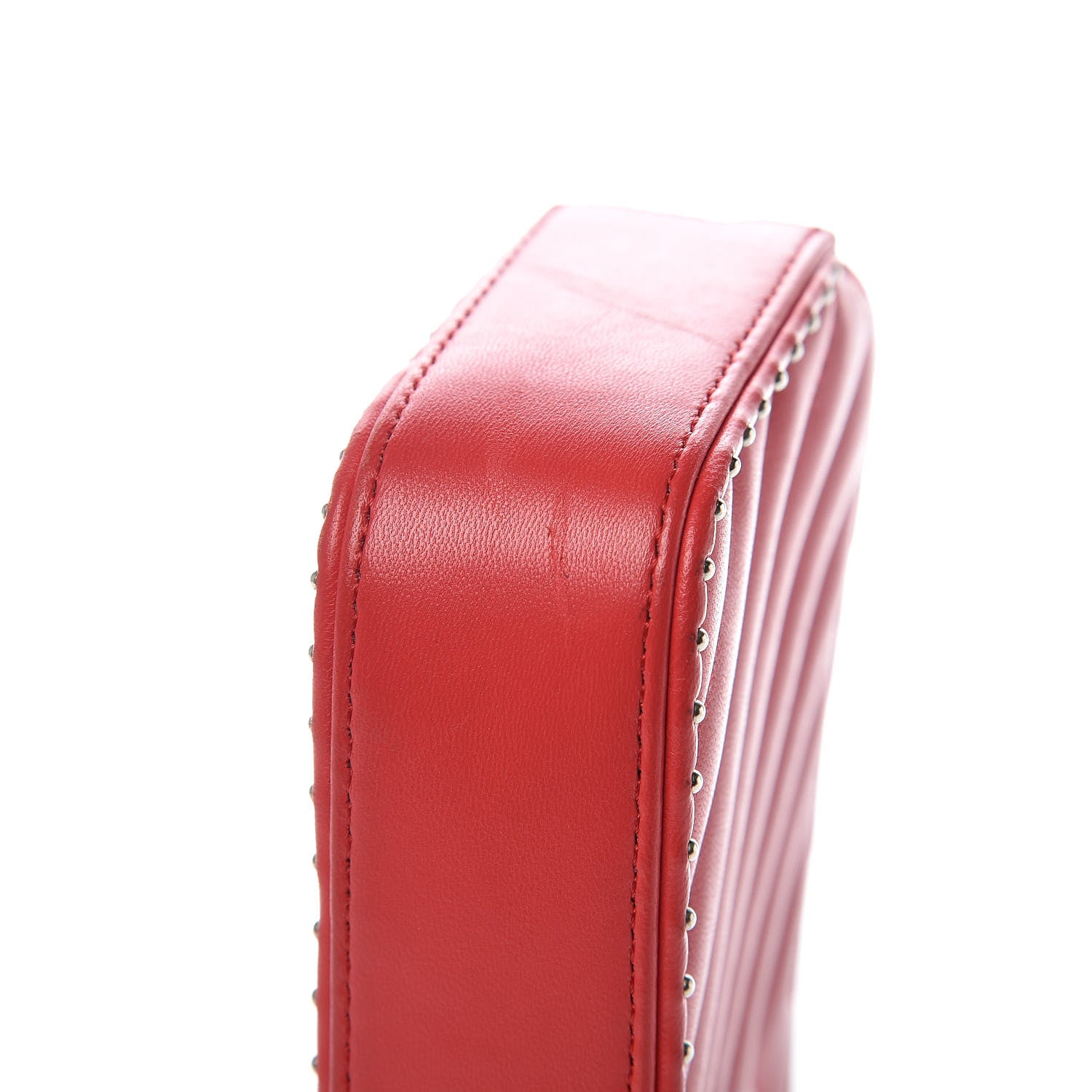 Chanel Lambskin Chevron Quilted Studded Small Clutch With Chain Red 13 of 16