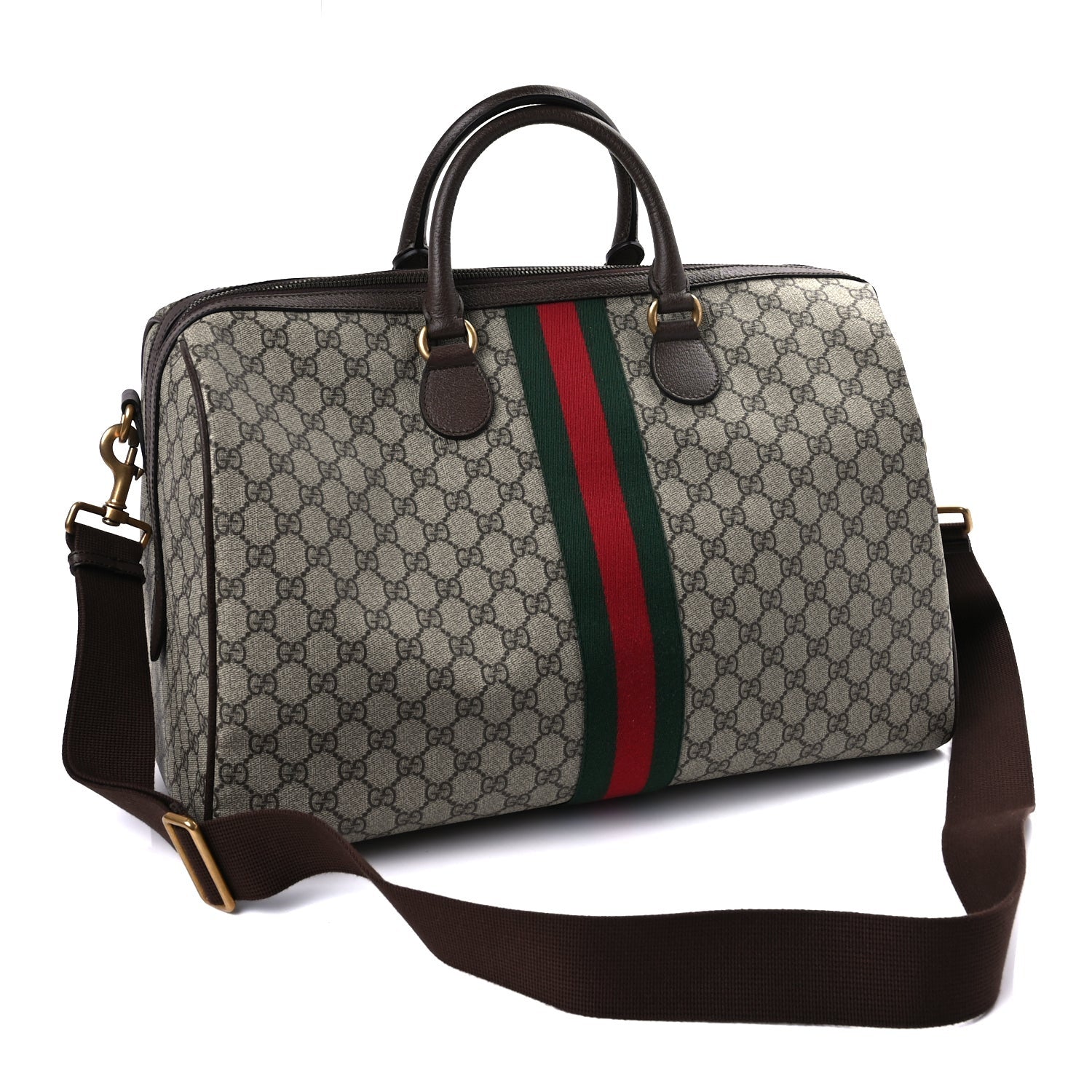 Gucci GG Supreme Monogram Textured Dollar Calfskin Web Large Savoy Duffle Bag Beige Ebony New Acero 2 of 8