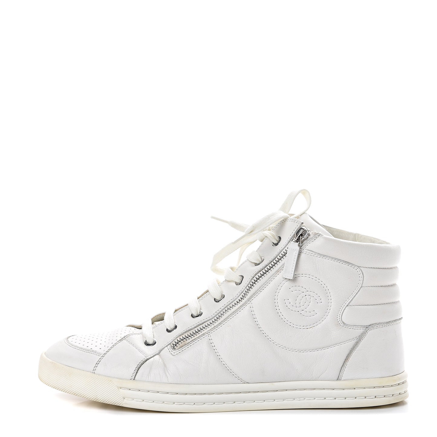 Calfskin Mens High Top CC Sneakers 43 White