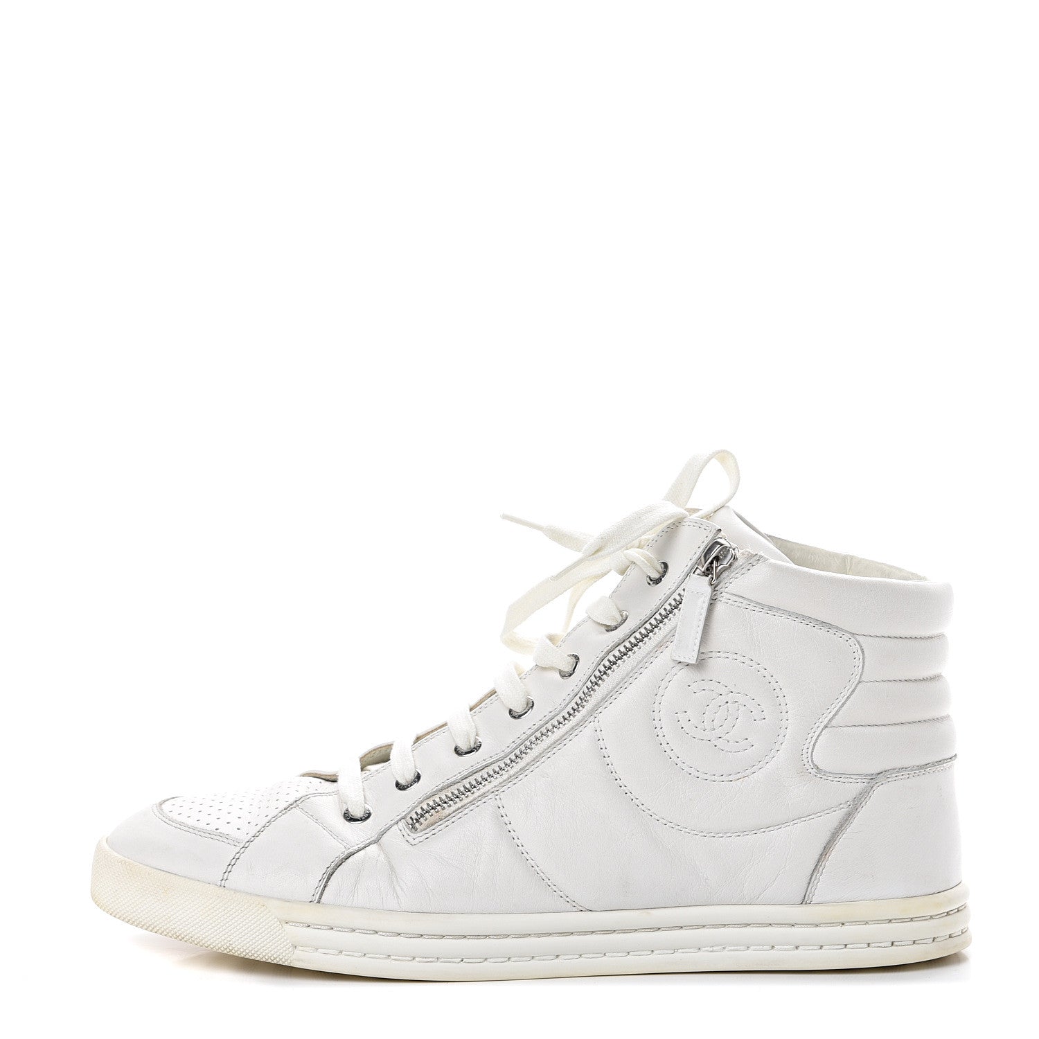 Chanel Calfskin Mens High Top CC Sneakers 43 White 1 of 14