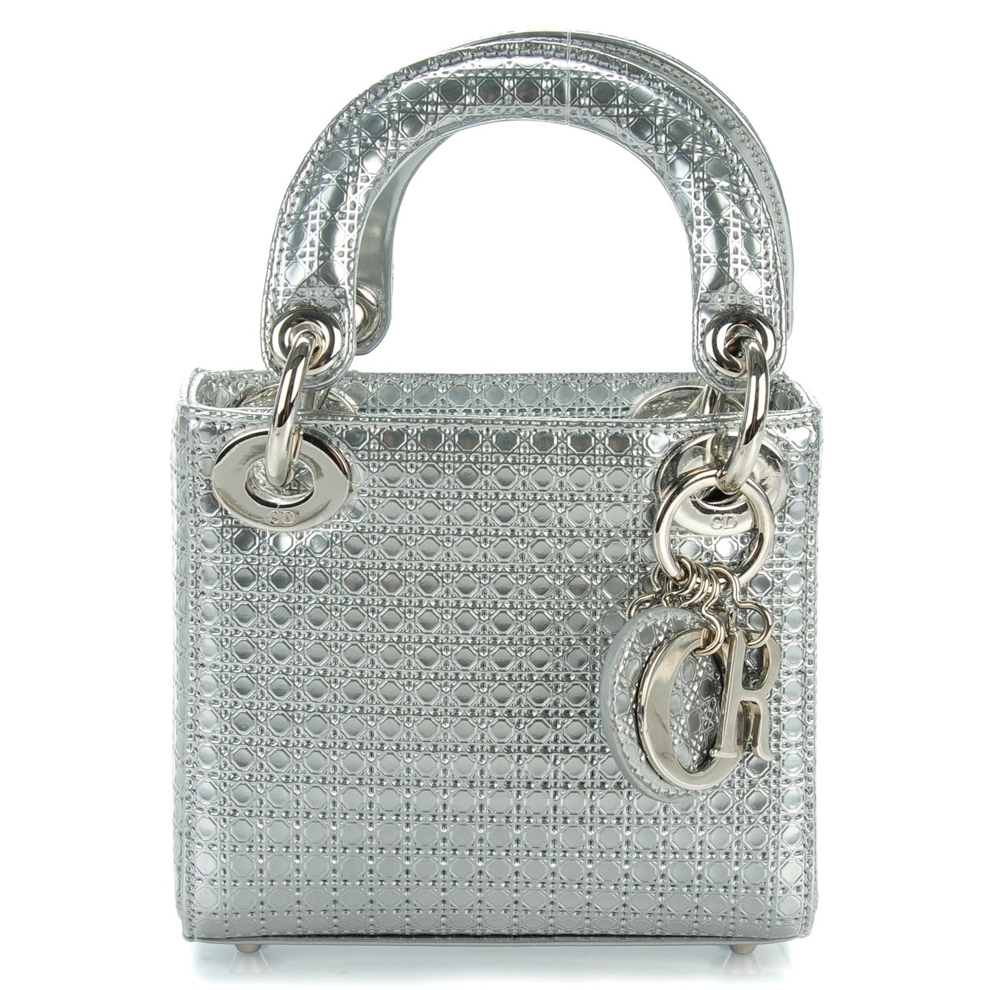 Metallic Patent Micro-Cannage Micro Lady Dior Silver