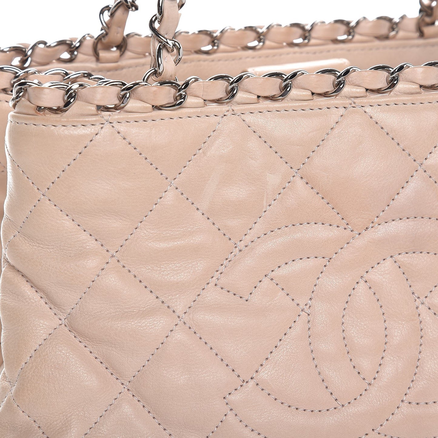 Lambskin Quilted Mini Chain Me Tote Light Beige