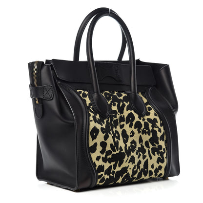 Celine Canvas Smooth Calfskin Leopard Print Mini Luggage Black 3 of 13