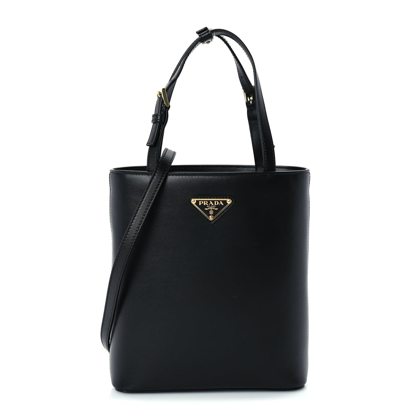 Calfskin Metal Triangle Logo Tote  Black