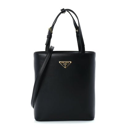 Prada Calfskin Metal Triangle Logo Tote  Black 1 of 8