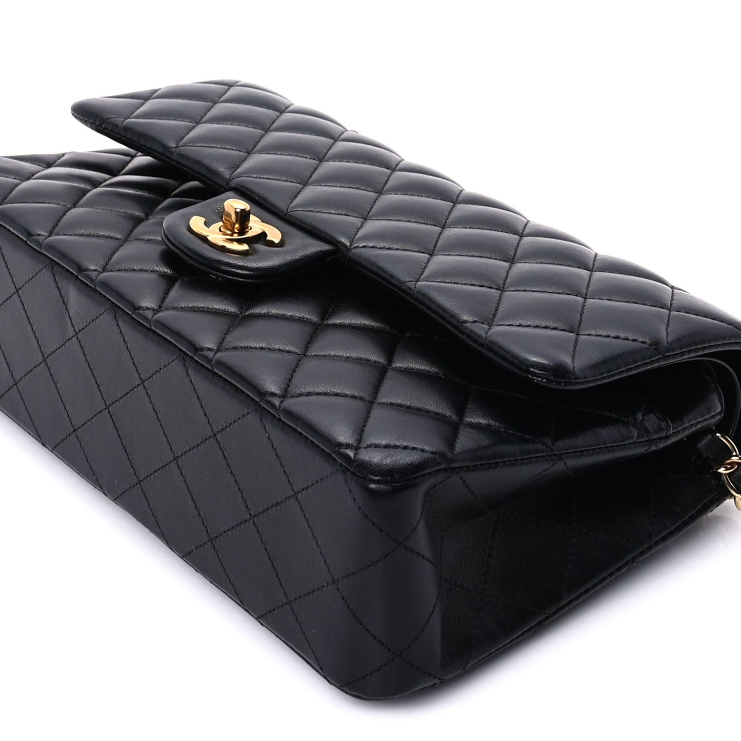 Lambskin Quilted Medium Double Flap  Black
