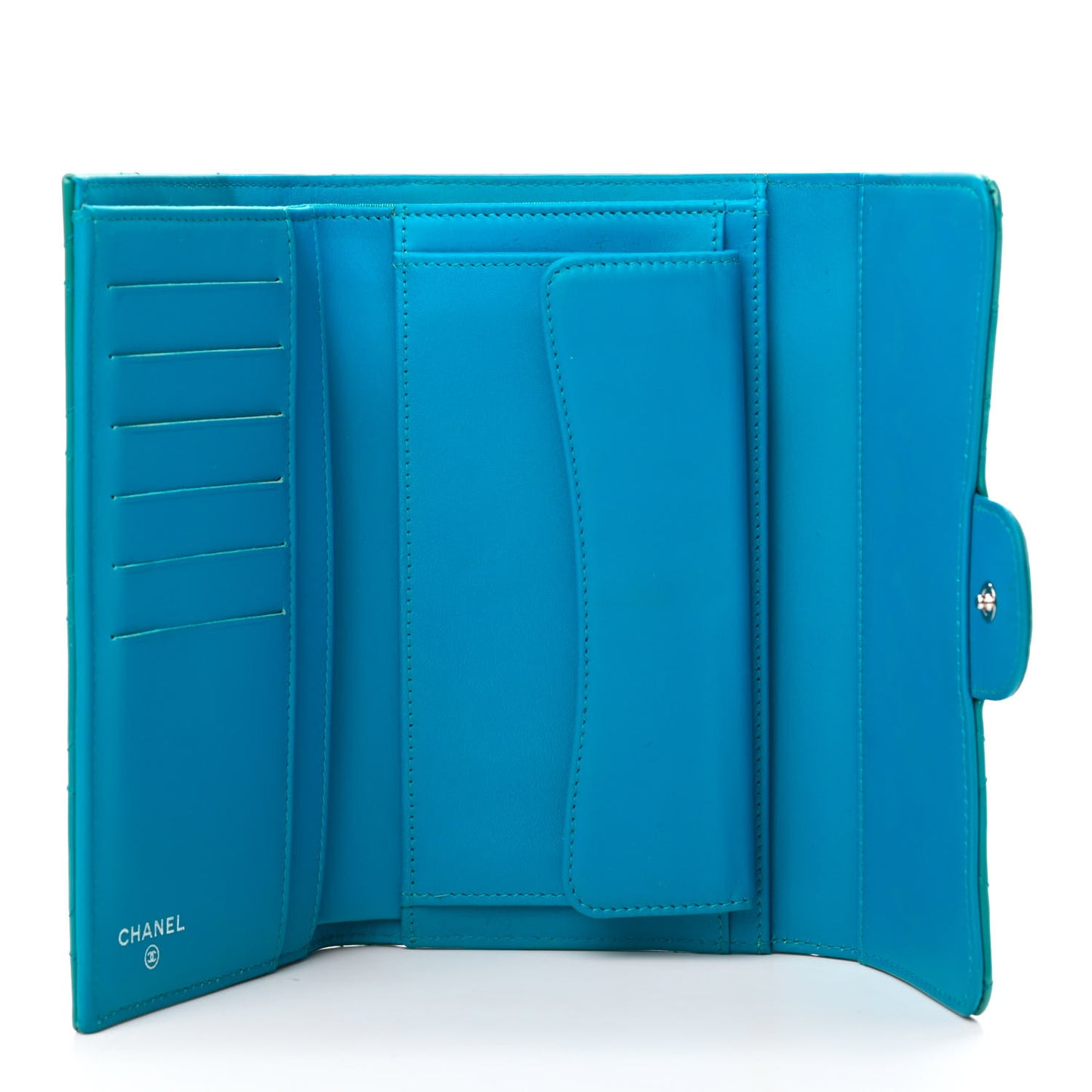 Patent Quilted Large Flap Wallet Blue