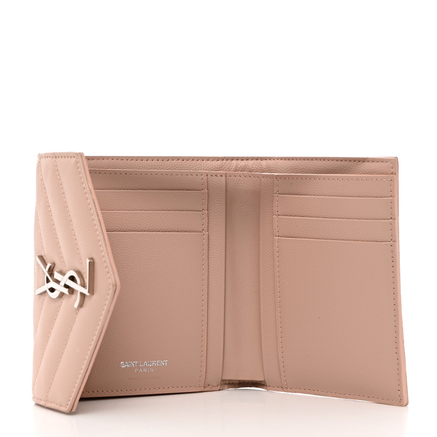 Saint Laurent Grain De Poudre Matelasse Chevron Monogram Compact Tri Fold Wallet Pale Pink 5 of 7