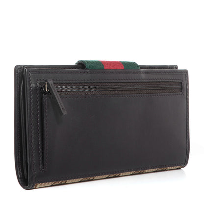 Gucci Monogram Calfskin Ladies Web Continental Wallet Beige Ebony Cocoa 3 of 7