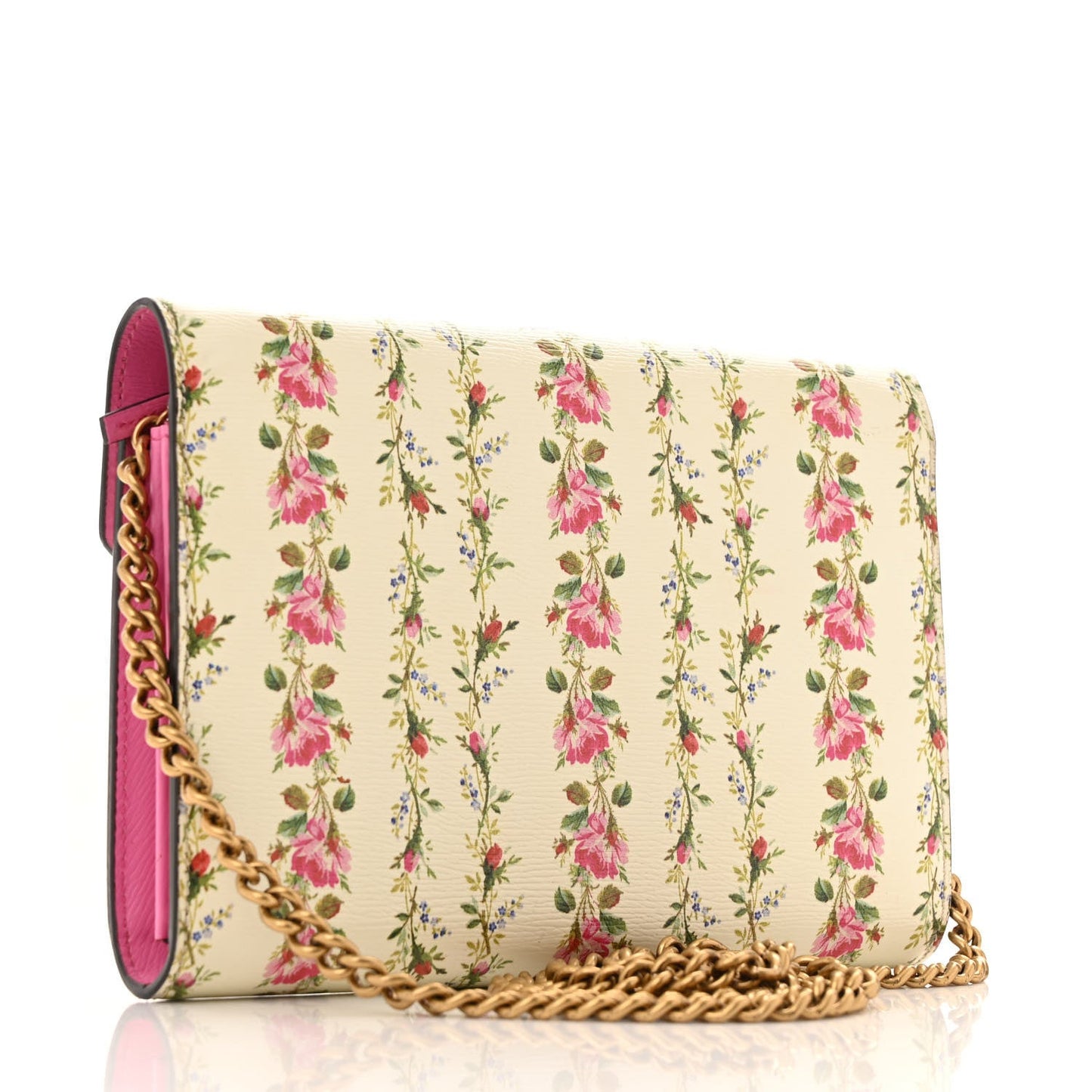 Calfskin Floral Print Mini Dionysus Chain Wallet Ivory Pink
