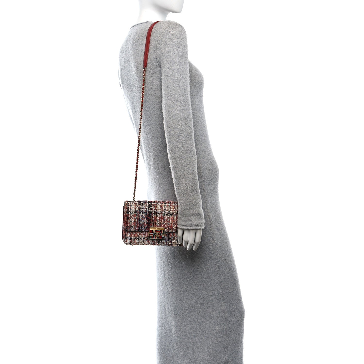 Chanel Tweed Quilted Flap Red Multicolor 2 of 10