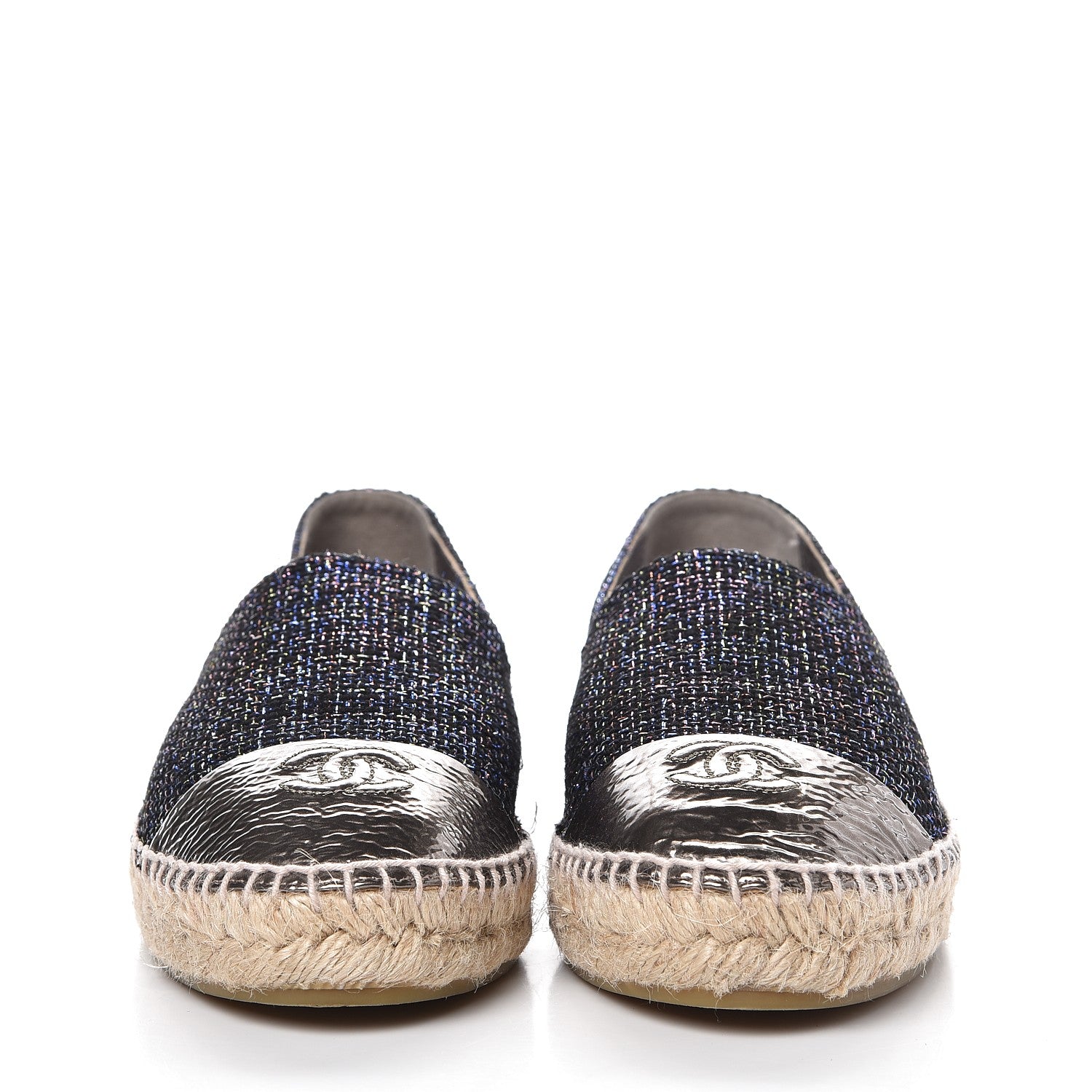 Chanel Tweed Patent Goatskin CC Espadrilles 40 Black 2 of 10