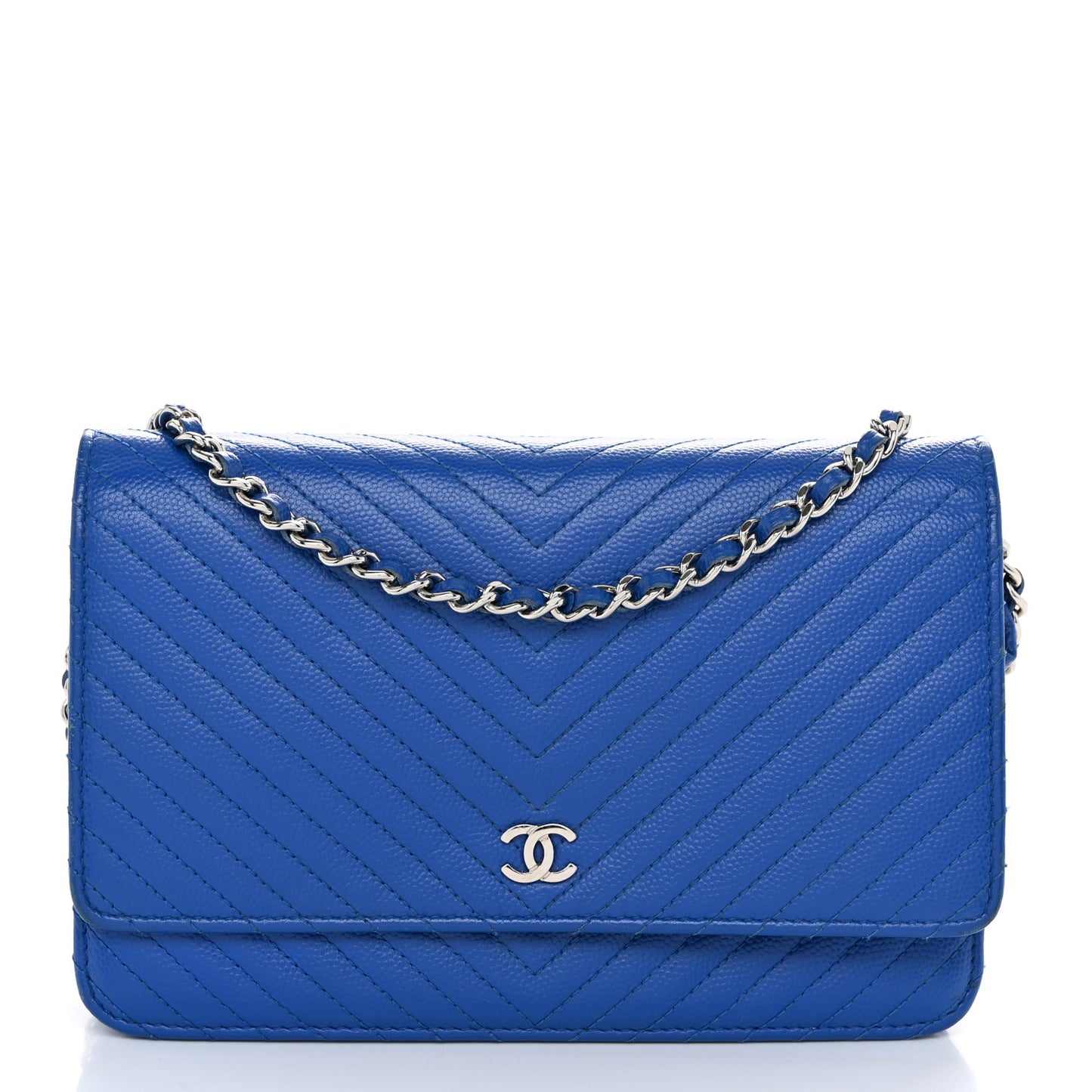 Caviar Chevron Quilted Wallet On Chain WOC Bright Blue