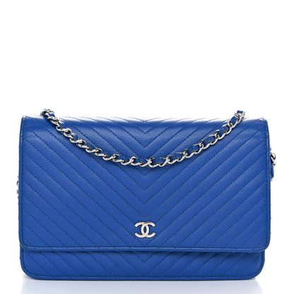 Chanel Caviar Chevron Quilted Wallet On Chain WOC Bright Blue 1 of 11
