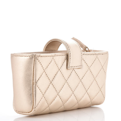 Chanel Metallic Calfskin Quilted Mini Phone Holder Clutch Light Gold 3 of 7