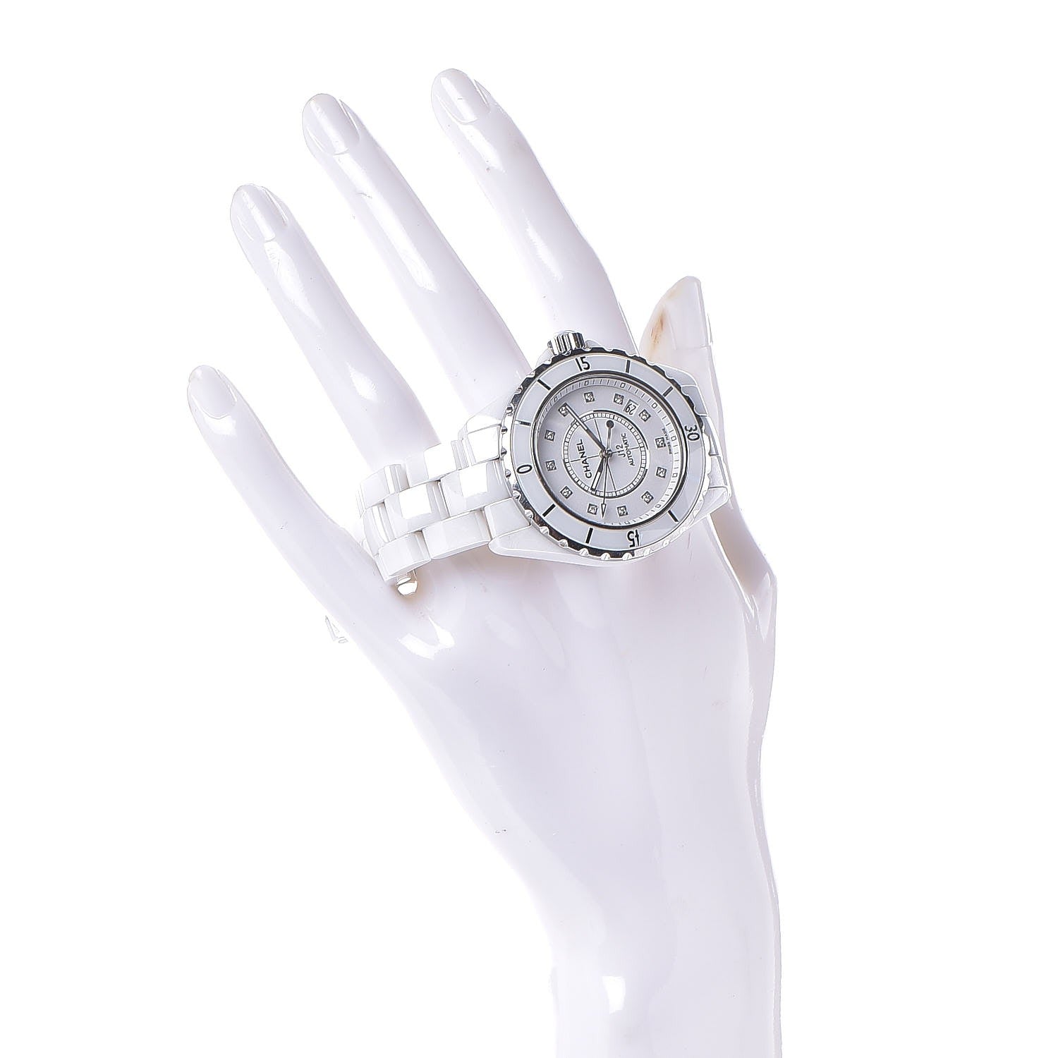 Chanel Stainless Steel Ceramic Diamond 38mm J12 Automatic Watch White 2 of 6