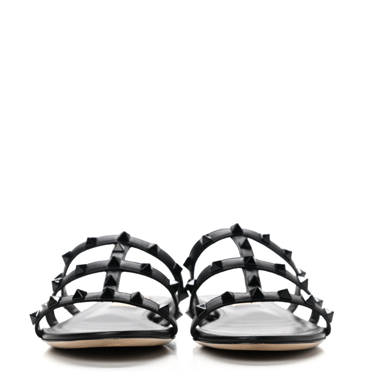 Nappa Monochrome Rockstud Caged Flat Slide Sandals 37 Black