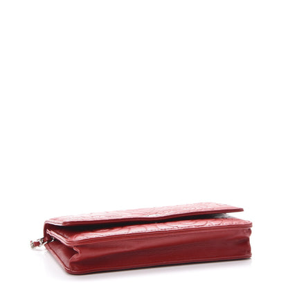 Chanel Lambskin Camellia Embossed Wallet On Chain WOC Dark Red 4 of 10