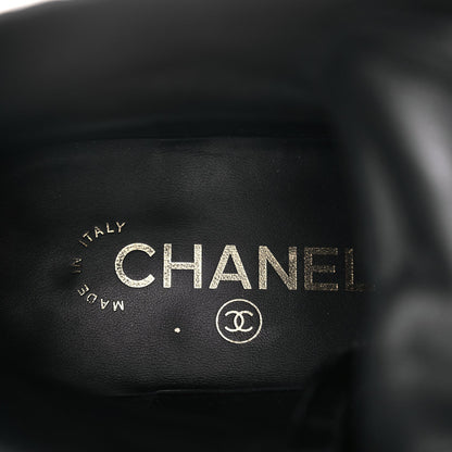 Chanel Shiny Calfskin Velvet Pearl Combat Short Boots  Black 7 of 10