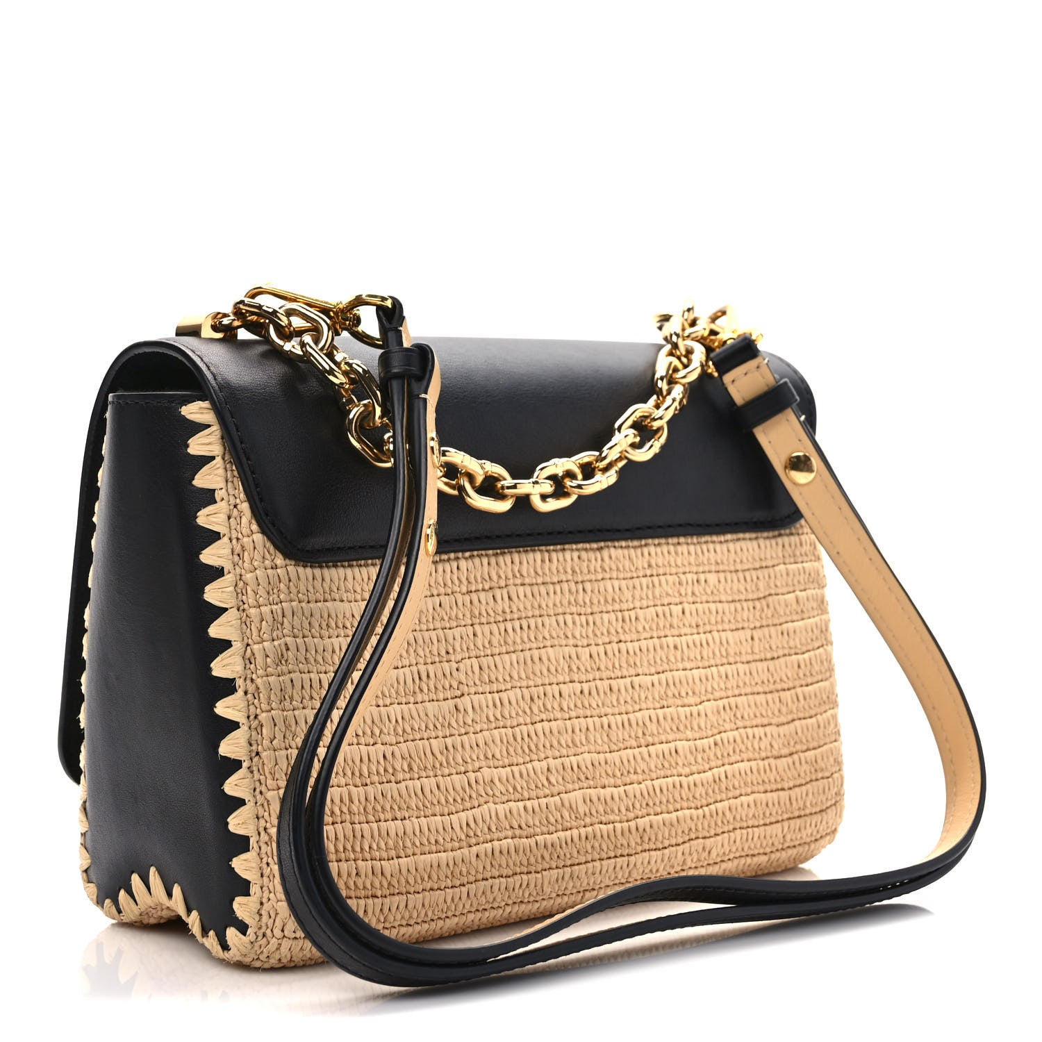 Louis Vuitton Calfskin Raffia Twist Shoulder Bag MM Black 3 of 8