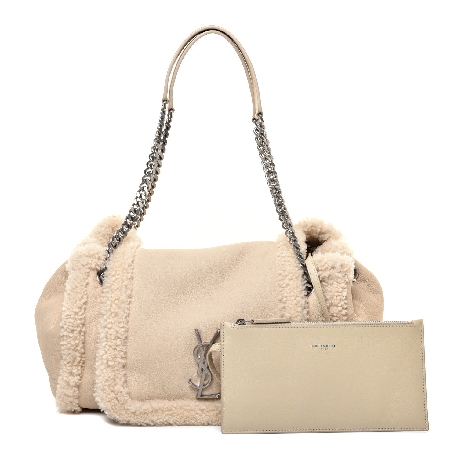 Saint Laurent Shearling Medium Nolita Shoulder Bag Natural 1 of 14