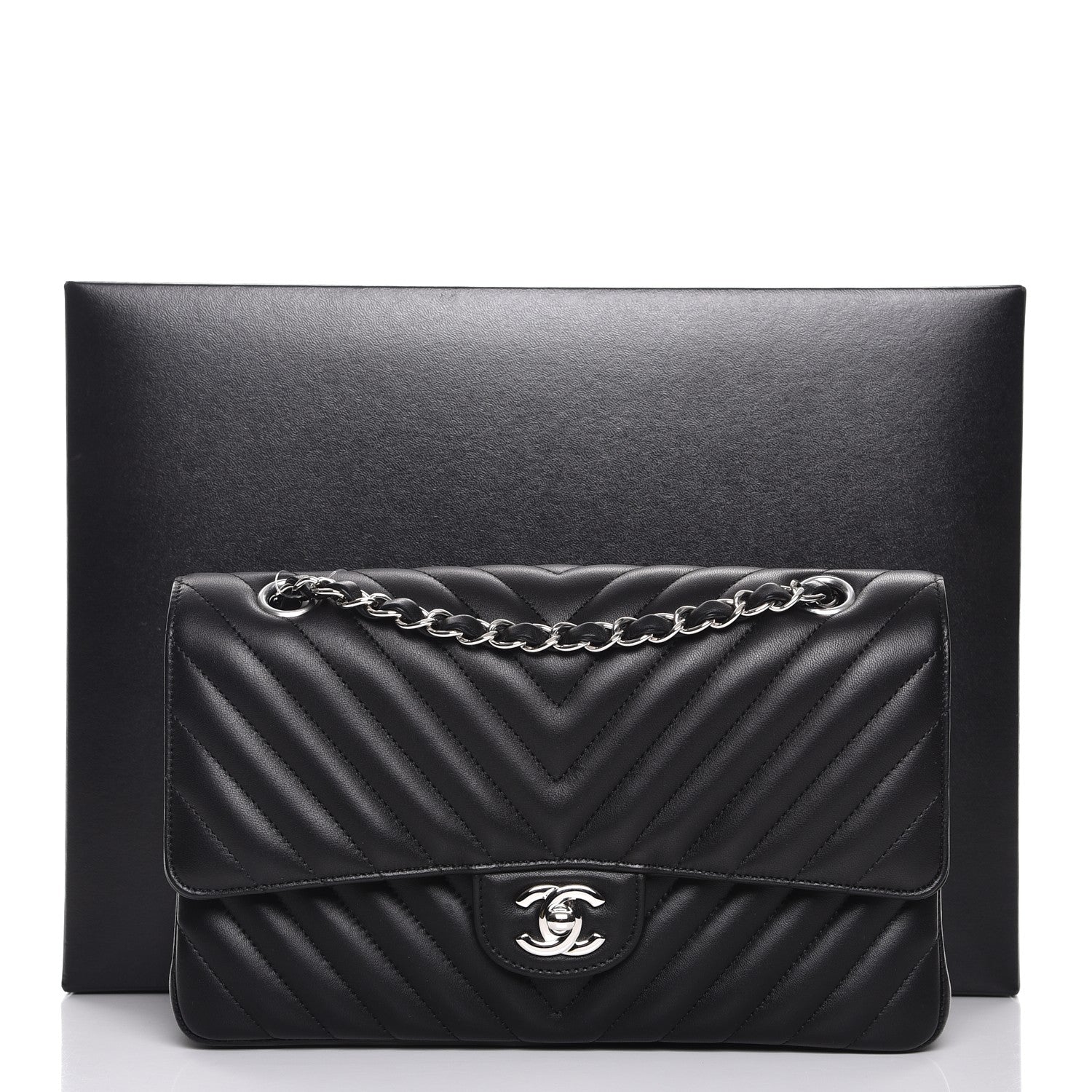 Chanel Lambskin Chevron Quilted Medium Double Flap Black 8 of 8