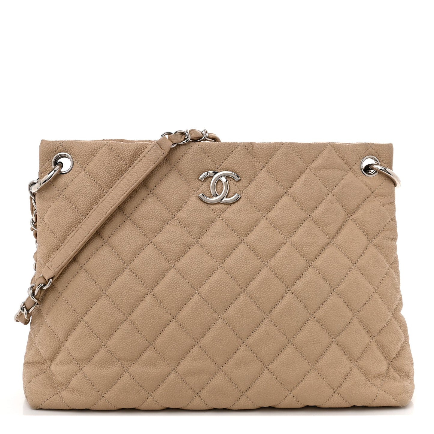 Caviar Quilted Easy Zip Tote Beige Clair