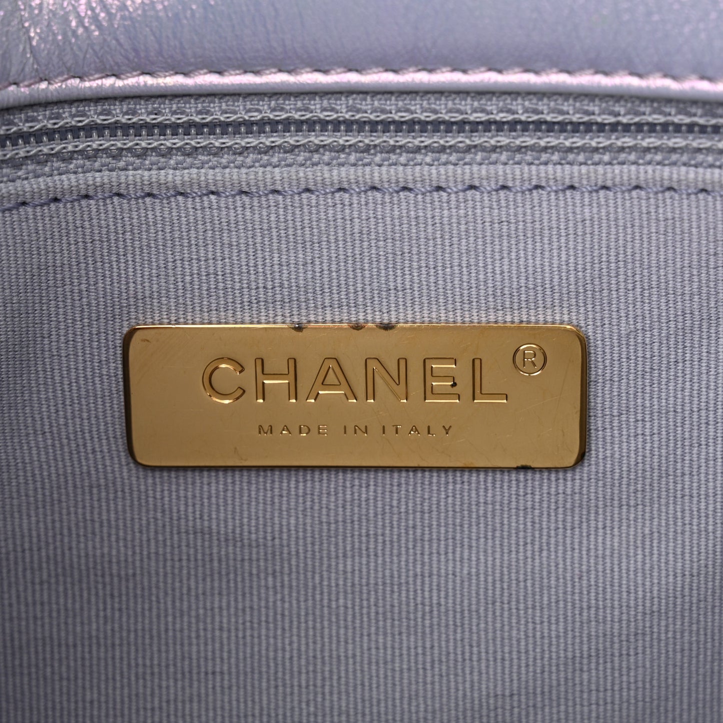 Iridescent Calfskin Quilted Medium Chanel 19 Flap Light Purple