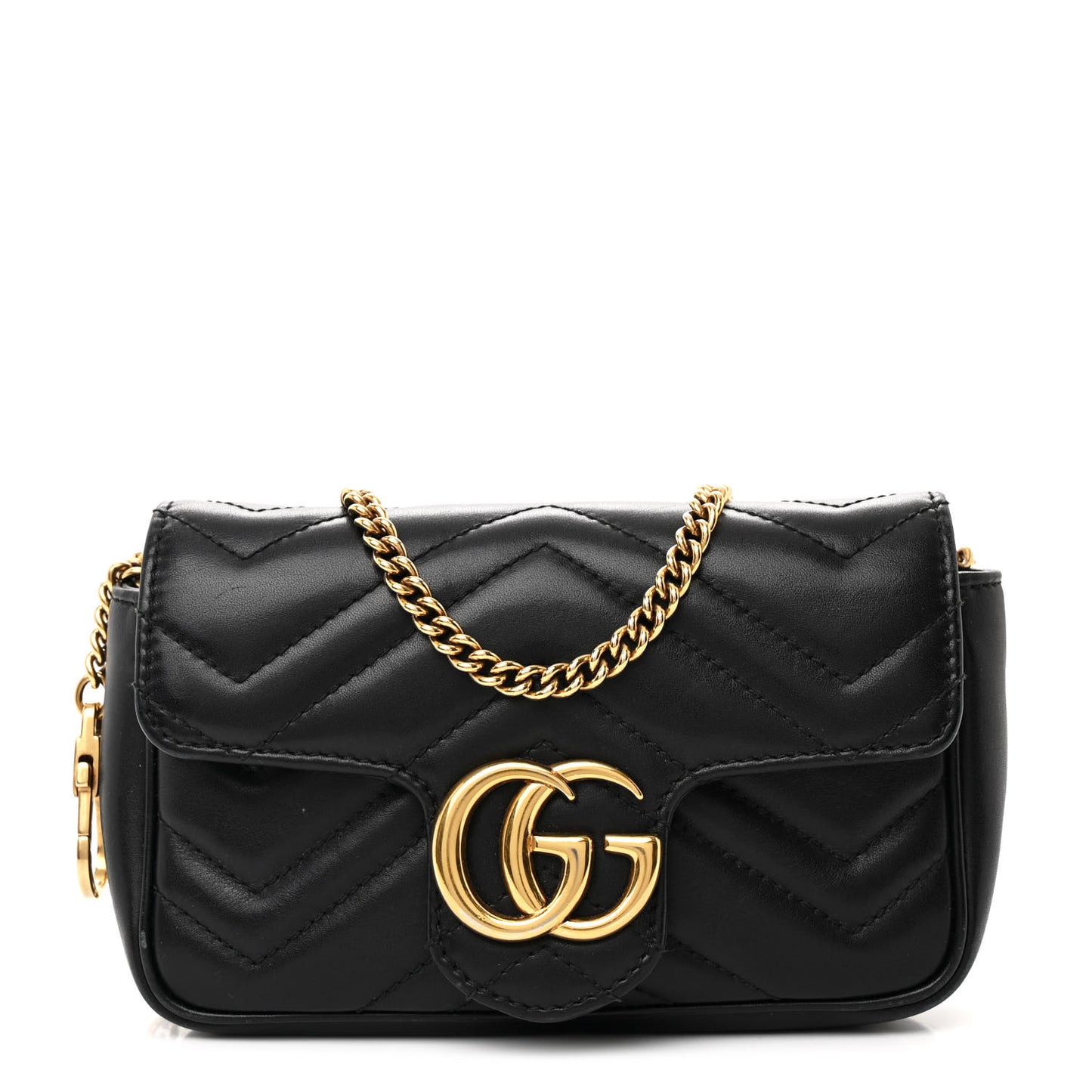 Calfskin Matelasse Super Mini GG Marmont Shoulder Bag Black