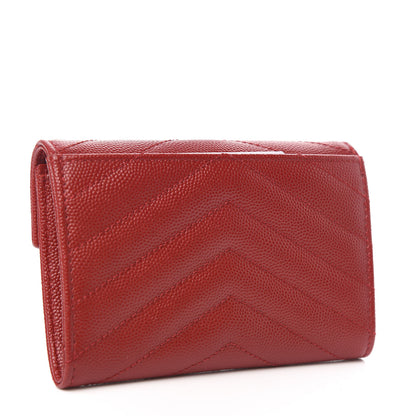 Saint Laurent Grain De Poudre Matelasse Chevron Small Monogram Envelope Wallet New Red 3 of 7
