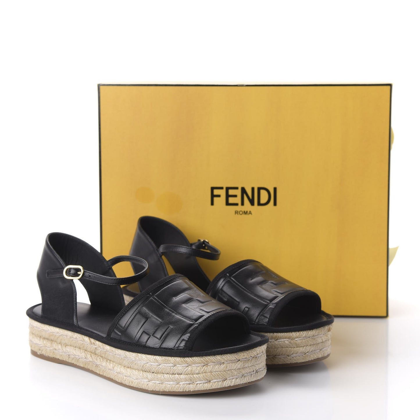 Nappa FF Embossed Espadrille Platform Sandals 38.5 Black