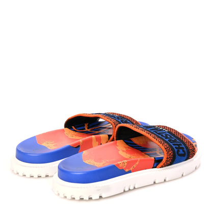 Christian Dior Canvas D-Flower Pop Embroidered Dway 10mm Slide Sandals 37.5 Blue Orange 5 of 7