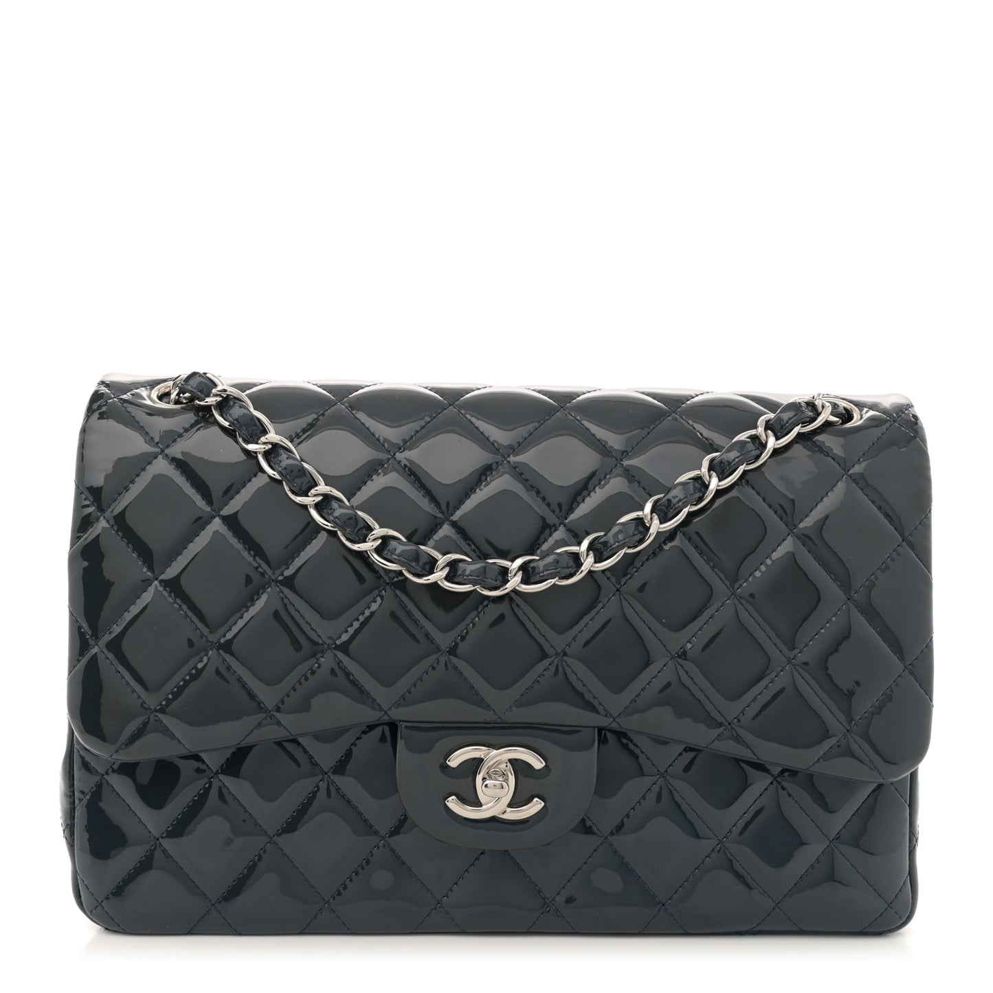 Patent Quilted Jumbo Double Flap Navy