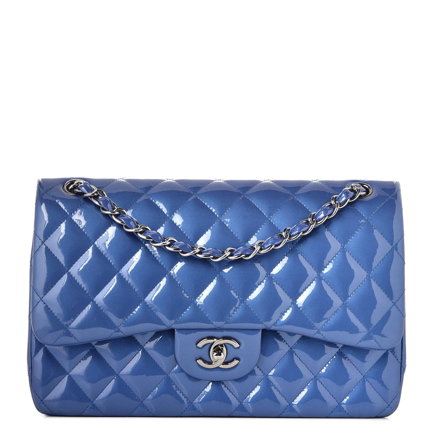 Patent Quilted Jumbo Double Flap Blue