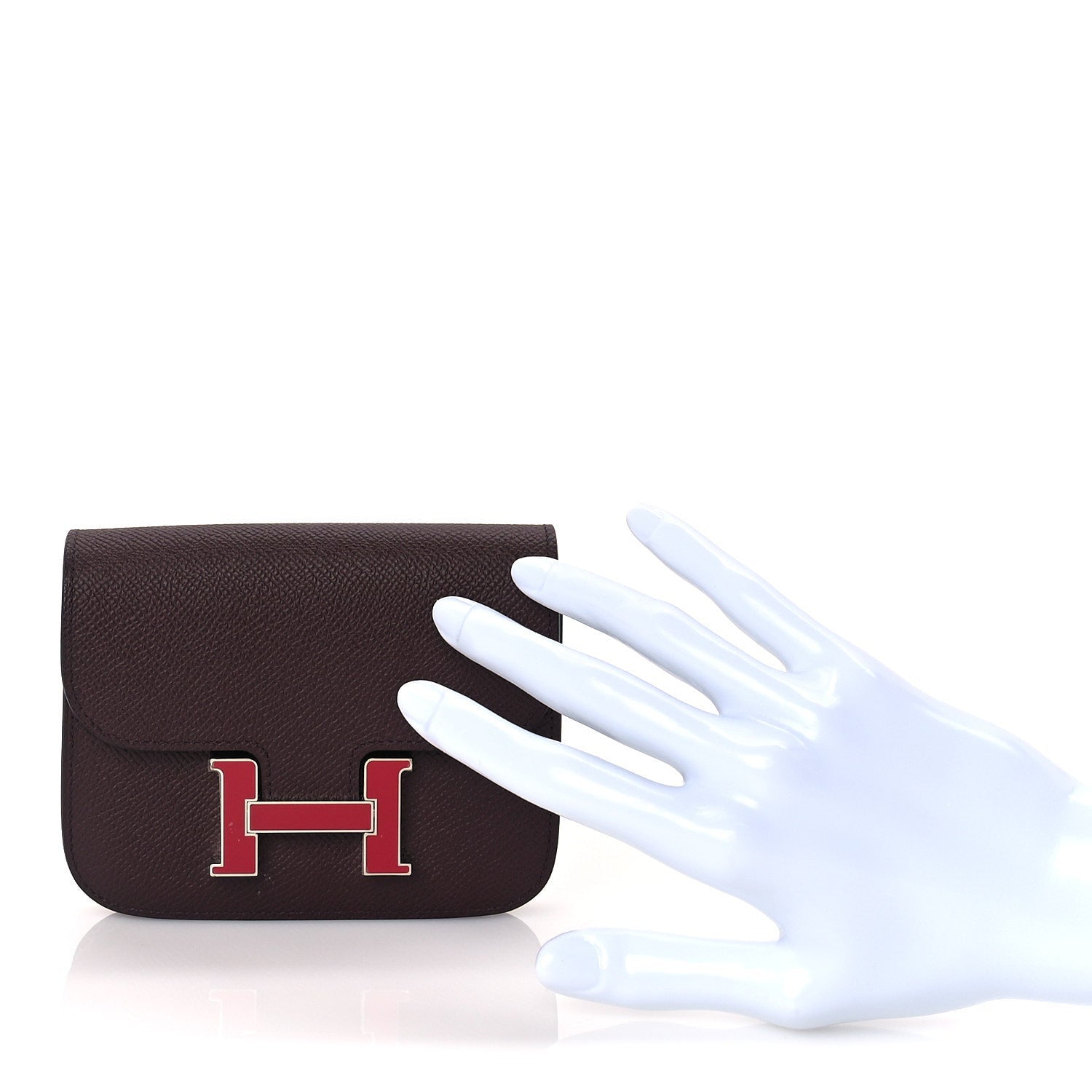Hermes Epsom Enamel Constance Slim Wallet  Rouge Sellier Framboise 4 of 7