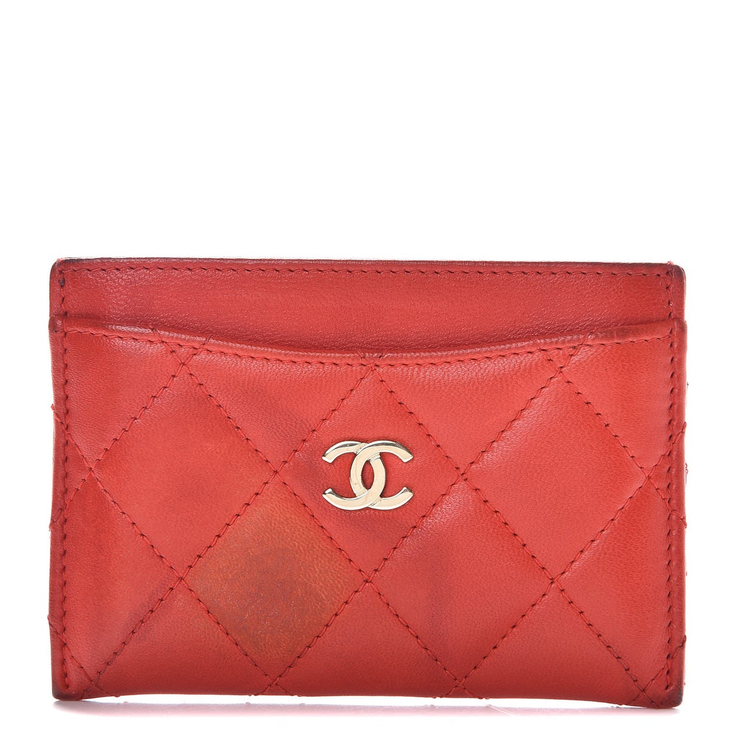 Lambskin Quilted Card Holder Red