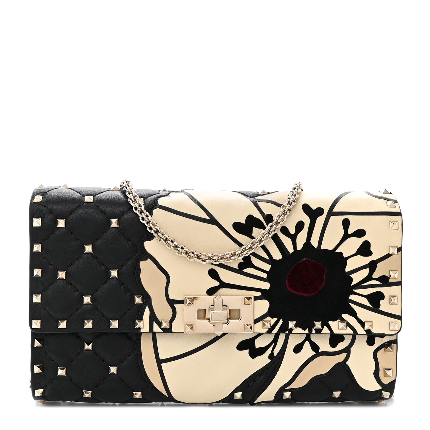 Nappa Rockstud Spike Flower Wallet on Chain Black Ivory