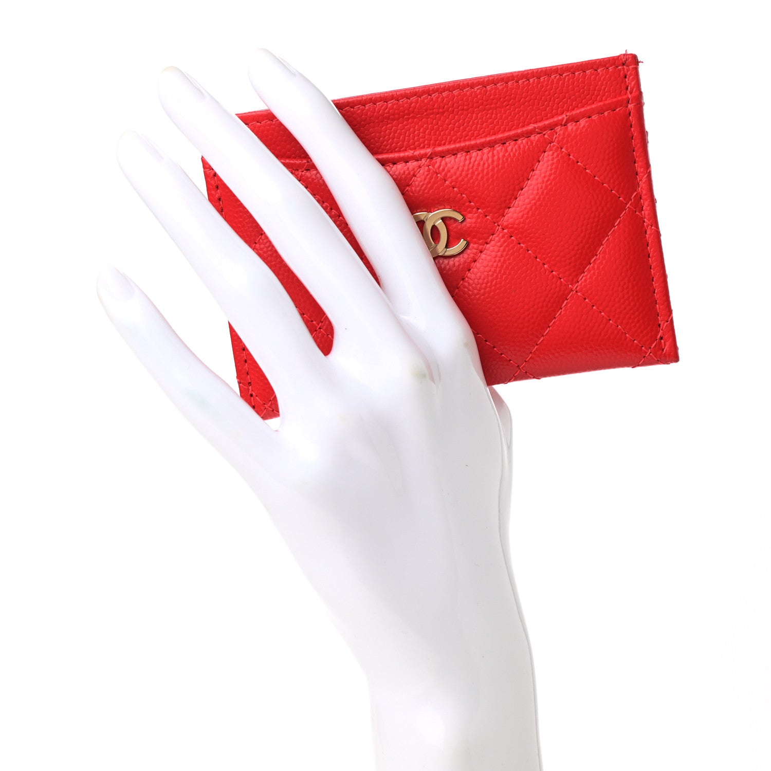 Chanel Caviar Quilted Card Holder Red 2 of 9